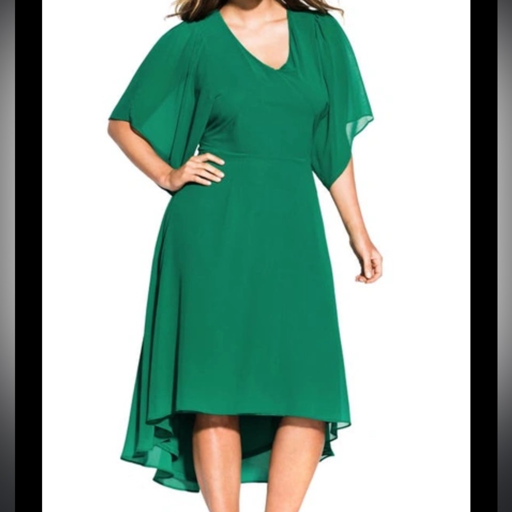 GORGEOUS GREEN HI-LO CITY CHIC DRESS SIZE 16 (S) CURVY PLUS